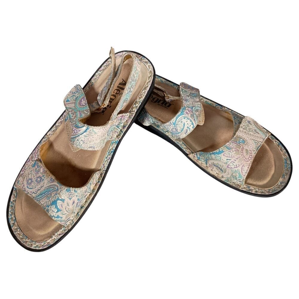 Alegria Verona Floral Ankle Strap Sandals Shoes Beige Blue Women's 37/US 7 - 7.5 - Picture 6 of 9